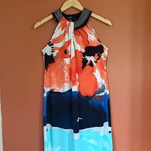 Alfani Halter Abstract  Multi Color  Rhinestone Chain Embellished Size S Dress